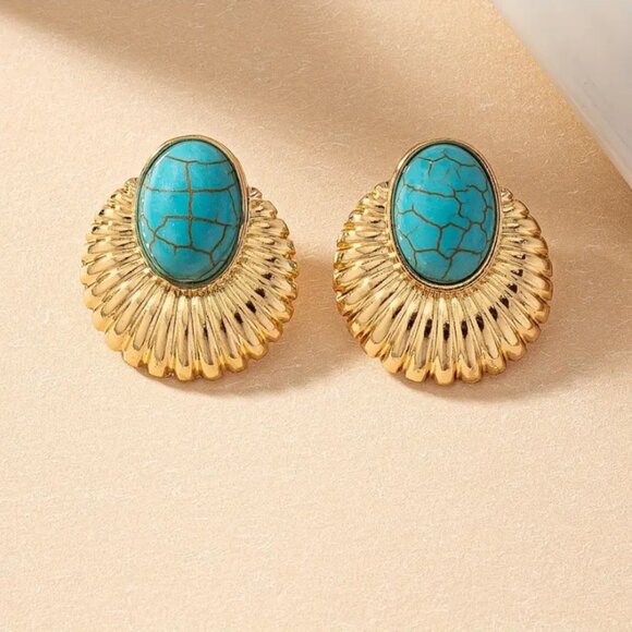 14K Gold Womens Turquoise Gemstone Earrings Ladies New 14 Karat Silver Jewelry - Picture 3 of 5